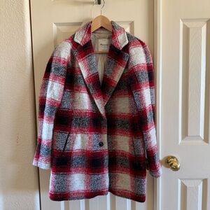 Madewell Red and Black Plaid Pea Coat
